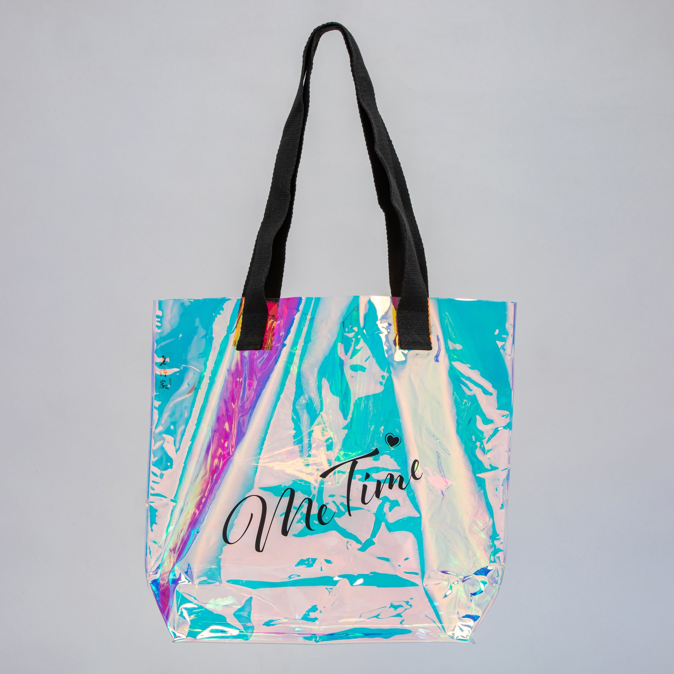 Custom Fashion clear PVC handbag for women, holographic PVC tote bag, rainbow holographic PVC shopping bag